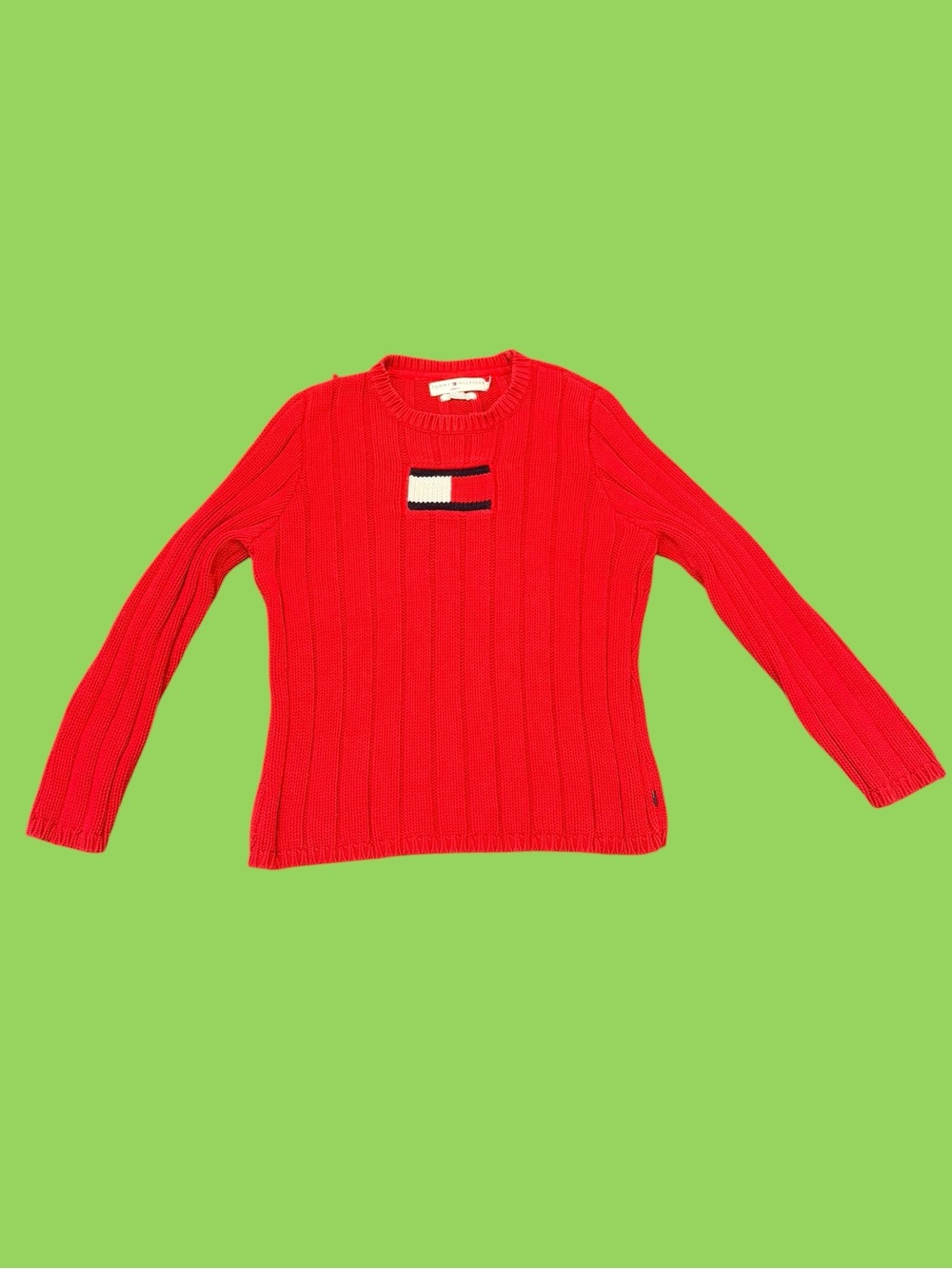 Vintage 2000s Tommy Hilfiger Logo Cable Knit Sweater Red XL Fits M/L